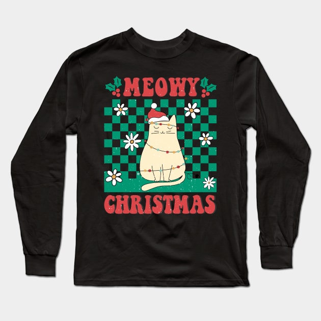 Meowy Christmas Cat Long Sleeve T-Shirt by Nova Studio Designs
